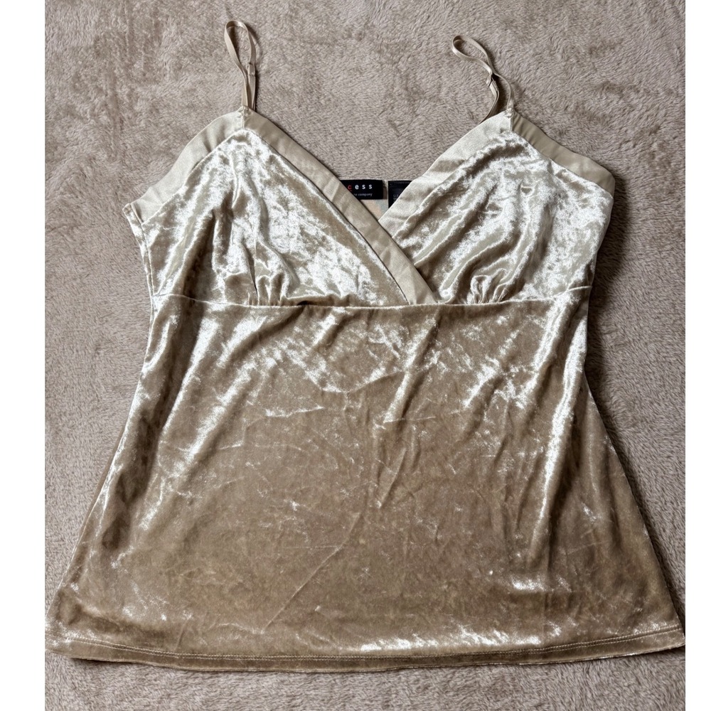 Y2K Axcess Liz Claiborne Champagne Crushed Velvet Slip Top Soft Girl Layering